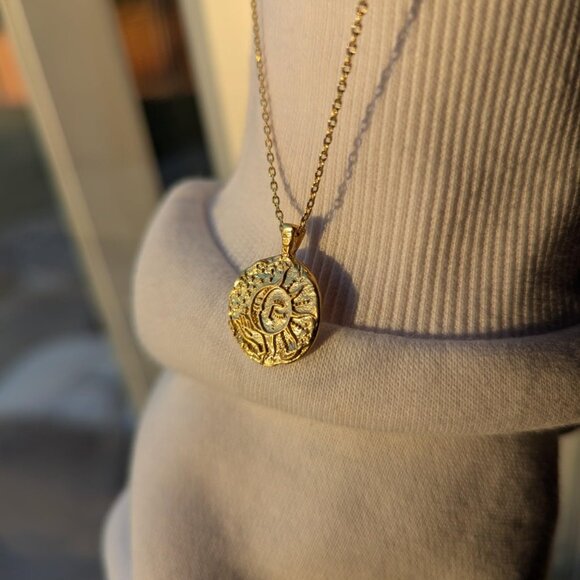 Neiman Marcus 14K Gold Plated Engraved Moon Coin Pendant - Picture 3 of 6